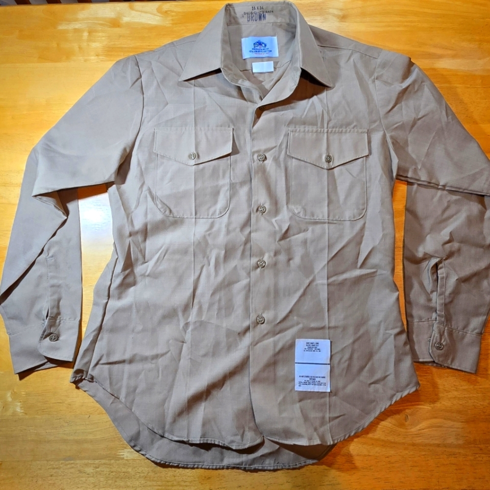 VTG Infantry Shirt Men's 16 X 34 Military Khaki Button Down Long Sleeve